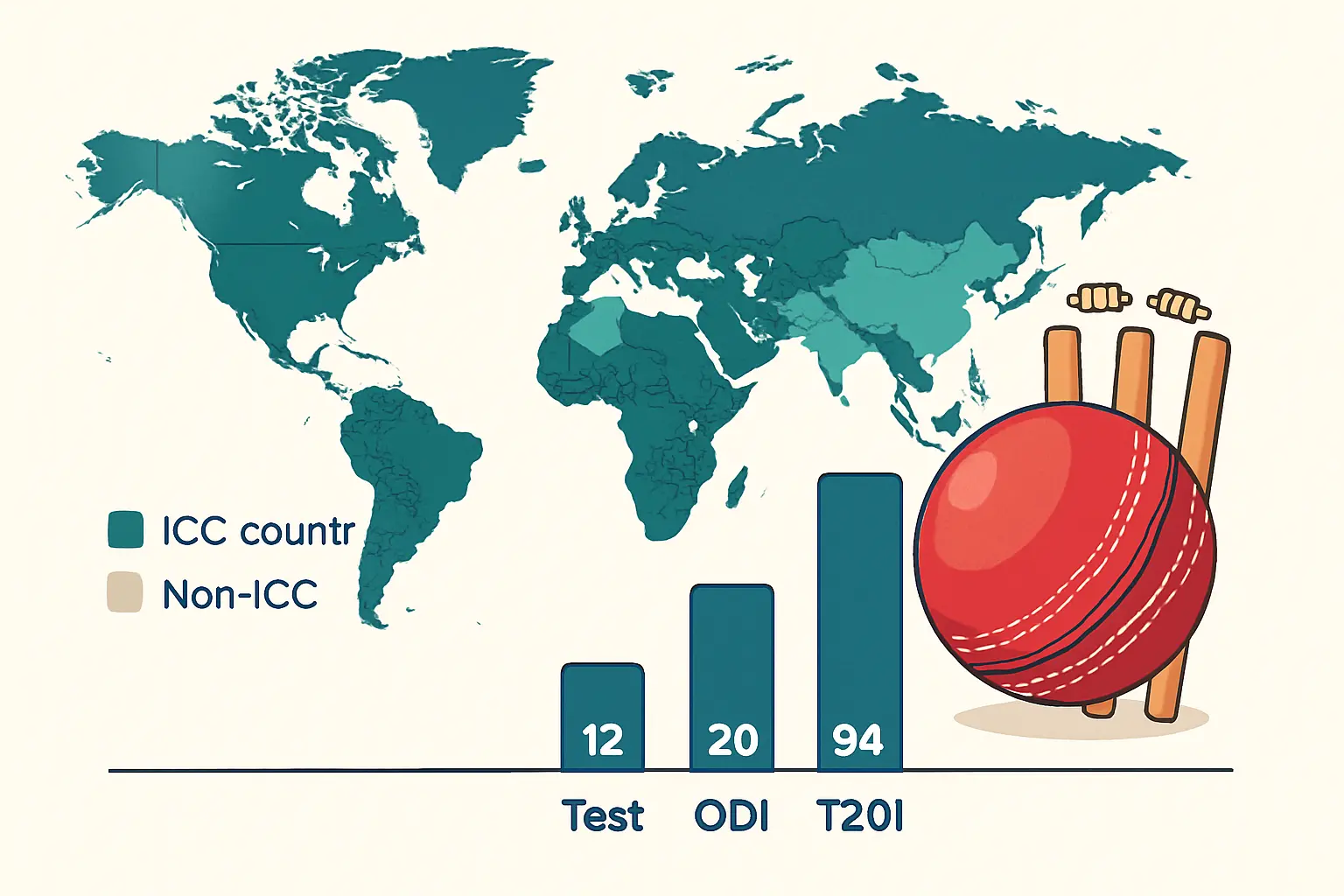 How many countries play cricket: ICC count & format breakdown